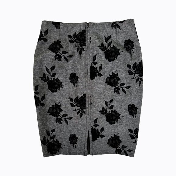 2PC: WHBM Top/Skirt Sz10 Gray Black Velvet 3D Floral Whimsigoth Office Y2K Retro - Picture 6 of 11